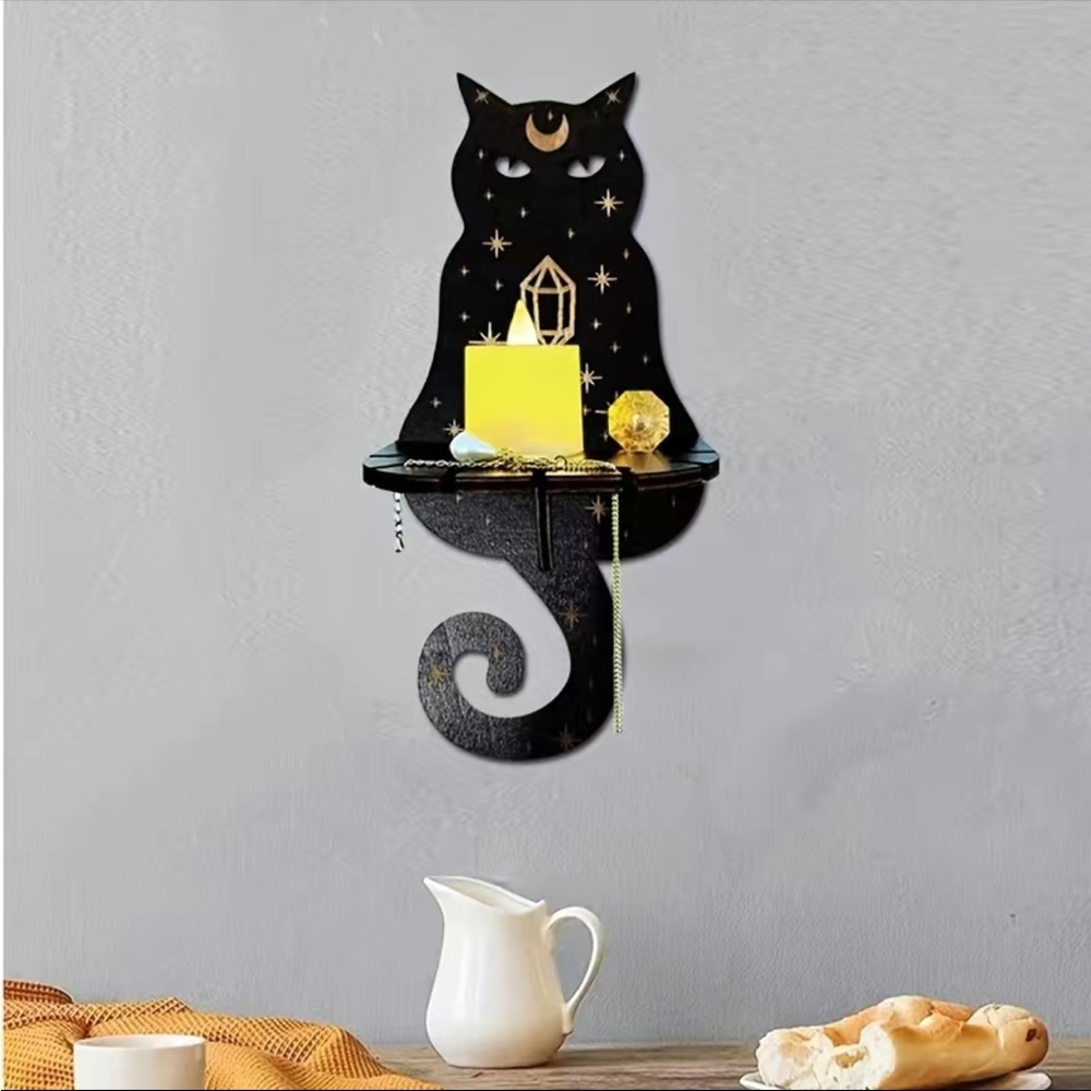 Elegant Little Cat-Shaped Wooden Crystals Candle Storage‎ Rack 9.5”x4” aprox